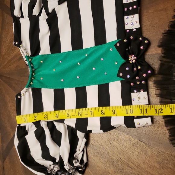 Striped Black and White Kids Dance  Costume Rhinestones Beetlejuice Waistress - Picture 11 of 16